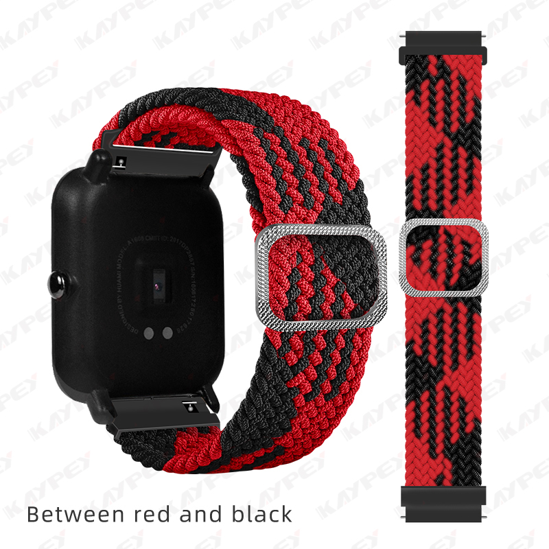 Boucle Solo tressée pour Huami Amazfit GTS 2 2e 2, Mini bracelet de ceinture élastique en Nylon réglable pour Amazfit Bip Lite 1S U pro: 9-Red black