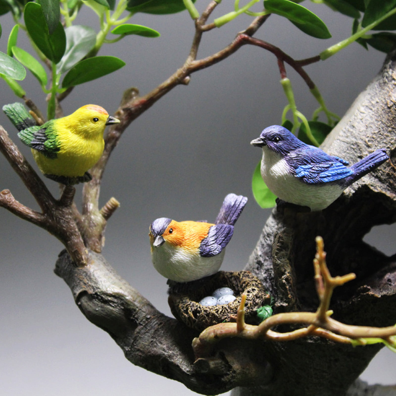 Simulation bird,bird's nest Resin Craft Ornament,cute animal diy sculpture tree decor,gardening bonsai decoration