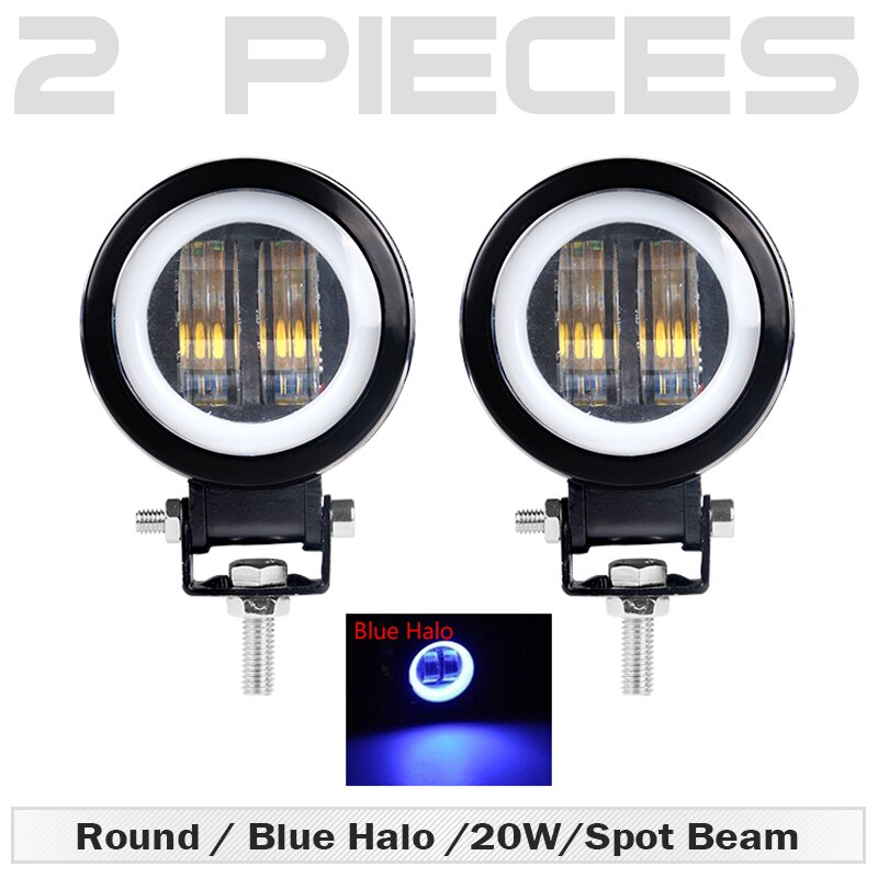 Luz led de trabajo redonda y cuadrada, barra de luces antiniebla de Ojos de Ángel de 3 pulgadas, 12V y 24V, focos para coche, motocicleta, camión todoterreno: 2 pcs Round Blue
