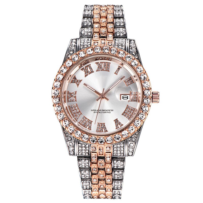 Alliceonyou Goud Zilver Kleur Zirconia Horloges Hip Hop Mode Diamanten Armband Roestvrij Staal Voor: Silver