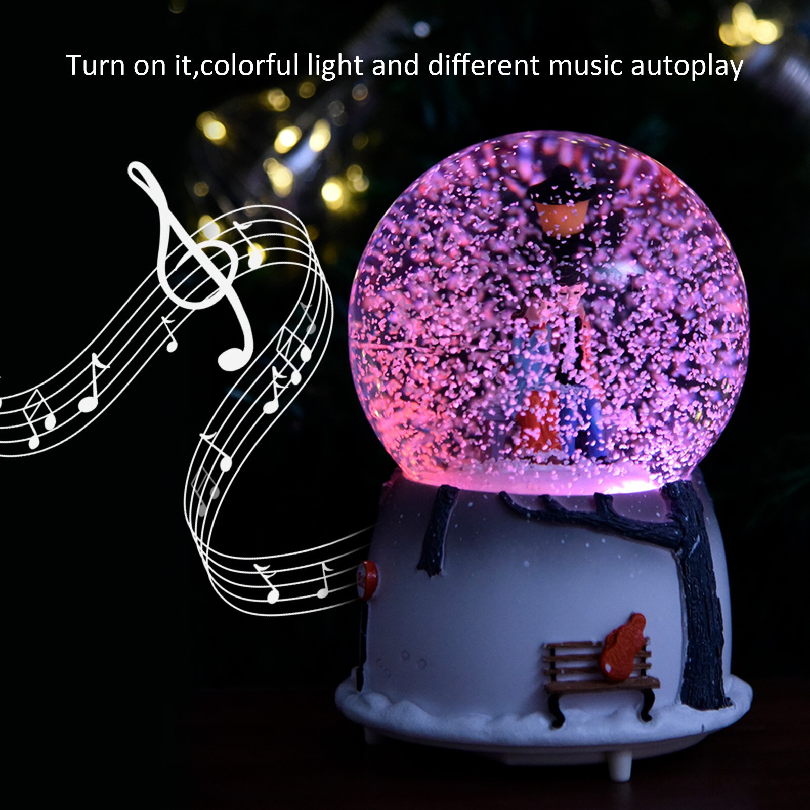 Crystal Ball Romantic Music Box Couple With Light Music Snowflake Rotate Birthday Valentines Day Wedding