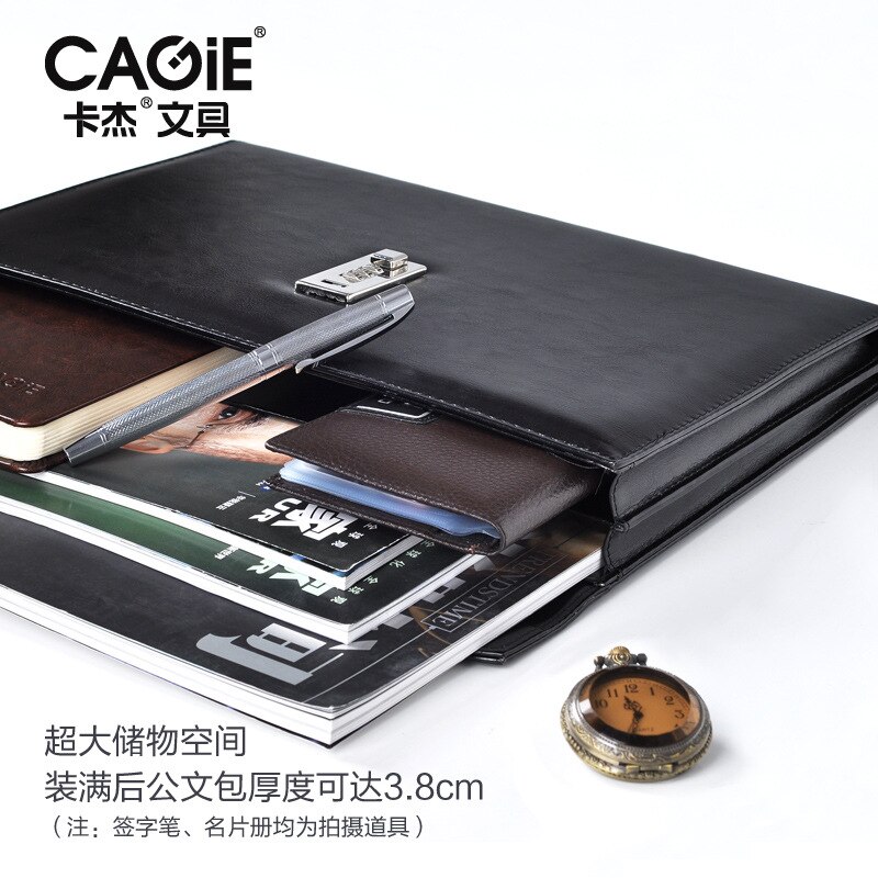 Carpeta de archivos A4 para documentos, con candado, candado, fijo, contraseña, maletín, cuadernos, organizador, bolso de cuero PU para gerente de oficina