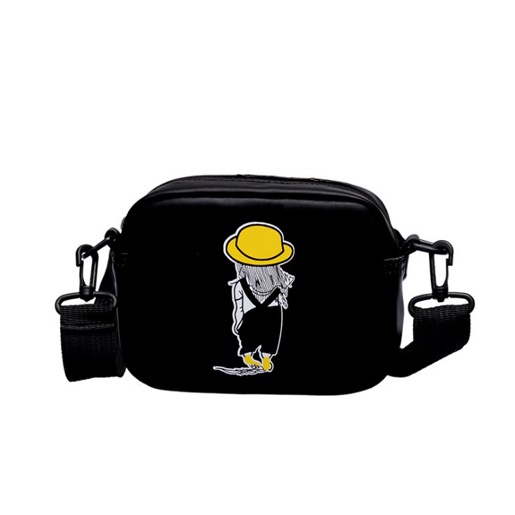 Kvinder tegneserie tryk små firkantede vilde skuldertasker personlighed pu læder messenger taske kvindelige crossbody tasker: C