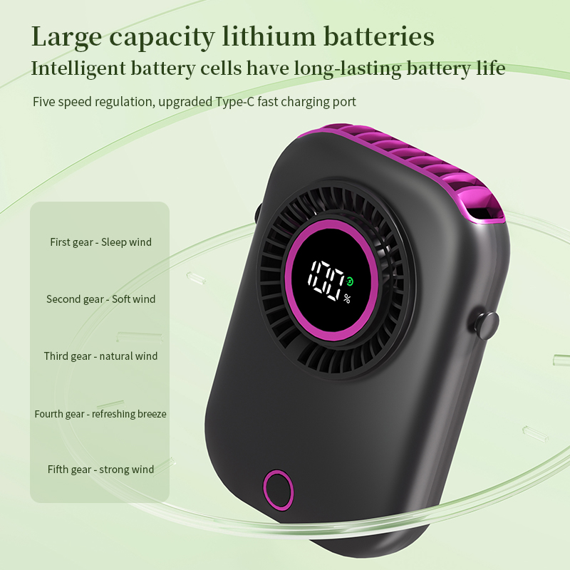 Xiaomi 7-kolorowy wentylator na szyję Przenośne mini światła Inteligentny wyświetlacz cyfrowy Kolorowa atmosfera Pięć biegów żart regulowane