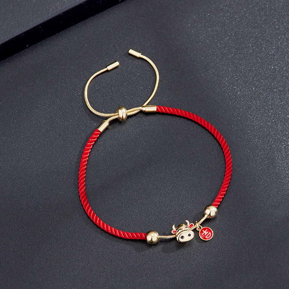 Moda ano do zodíaco boi vermelho mão corda pulseira trançado transferência sorte vermelho corda pulseira para os amantes presentes