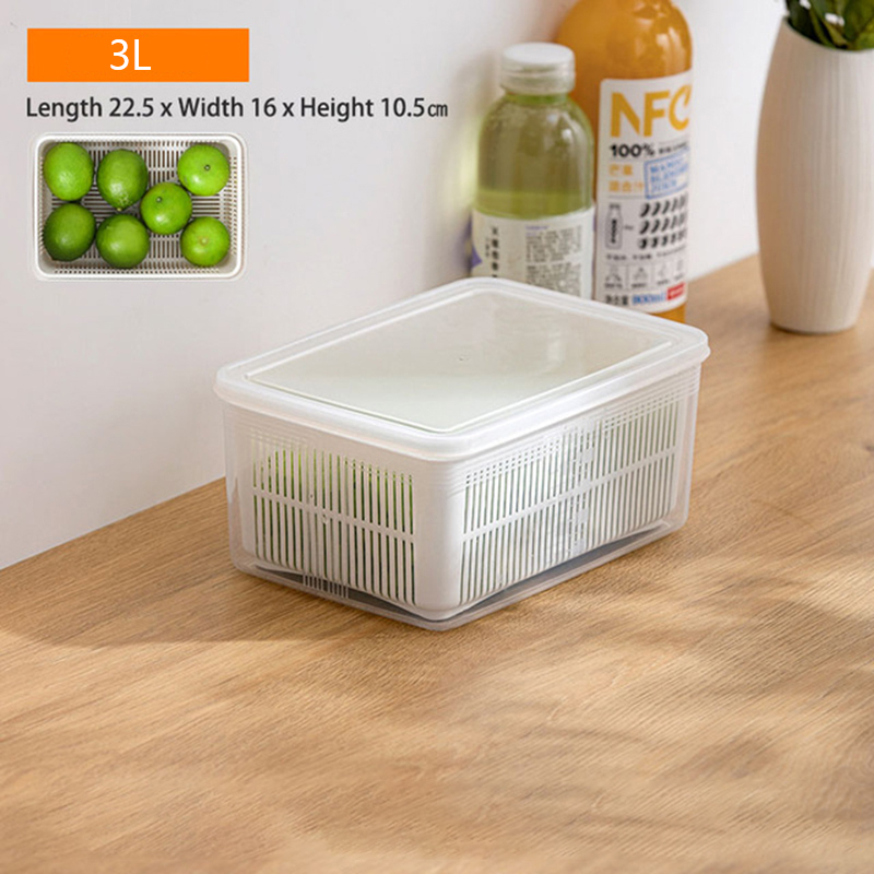 Bac à légumes et fruits en plastique avec lèvre, boîte de rangement de cuisine, réfrigérateur, conserve la fraîcheur, bac à légumes et fruits, bac à légumes: 3L  White