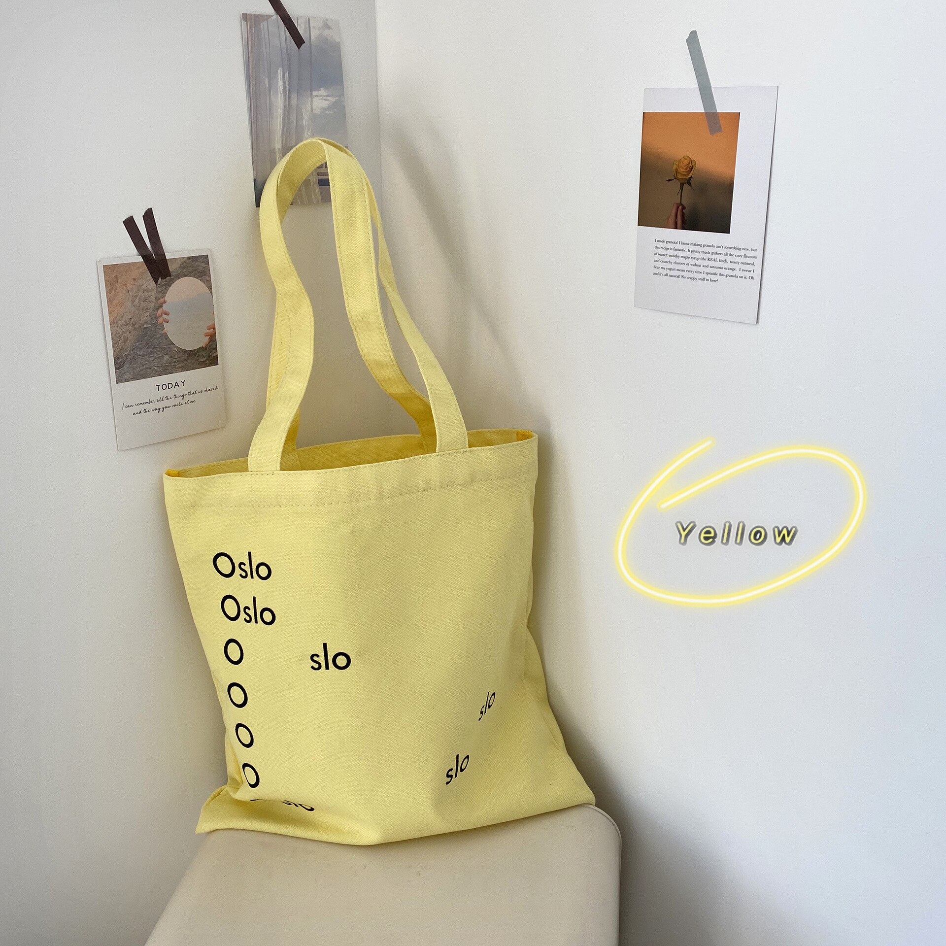 Mode Vrouwen Geel Schouder Canvas Tas Eenvoudige Brief Student Meisjes Draagbare Boek Handtassen Retro Dames Strand Boodschappentas