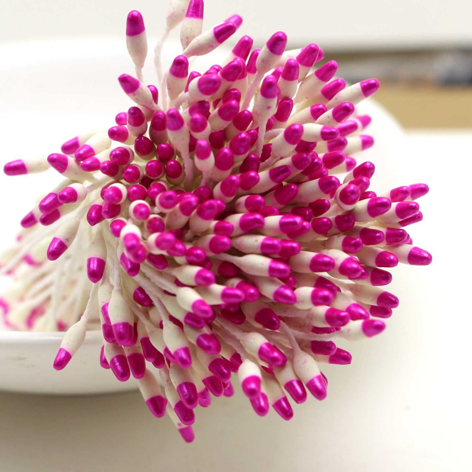 Hand-Made Artificial Flower Stamen para casamento, Pistil Cotton String, 560 Double Color: CINZA