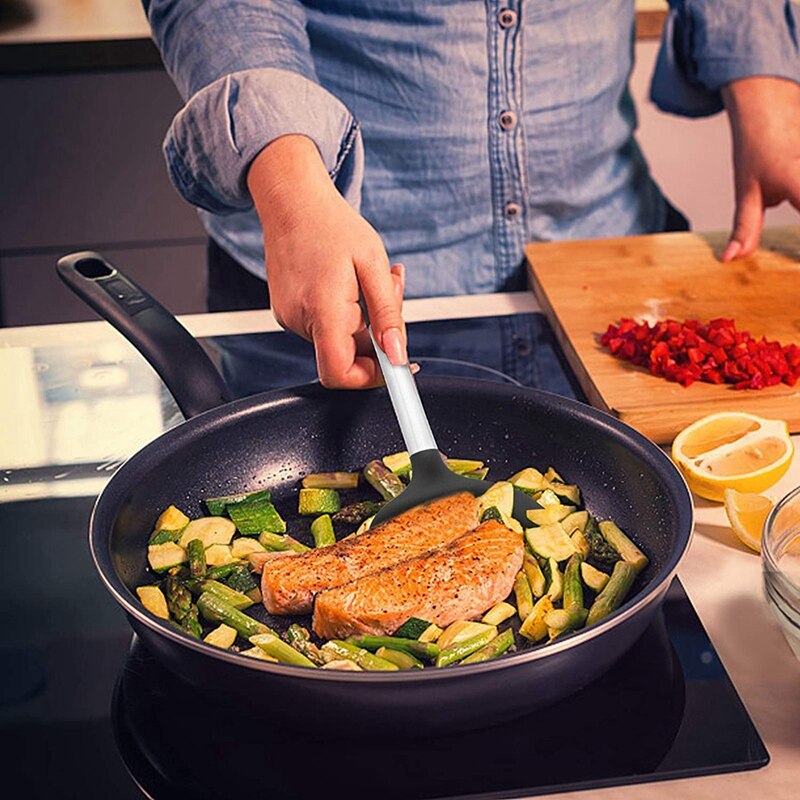 Silicone Nonstick Spatulas, High Heat Resistant to 480°F, Stainless Steel Handle Food Grade Slotted Turner