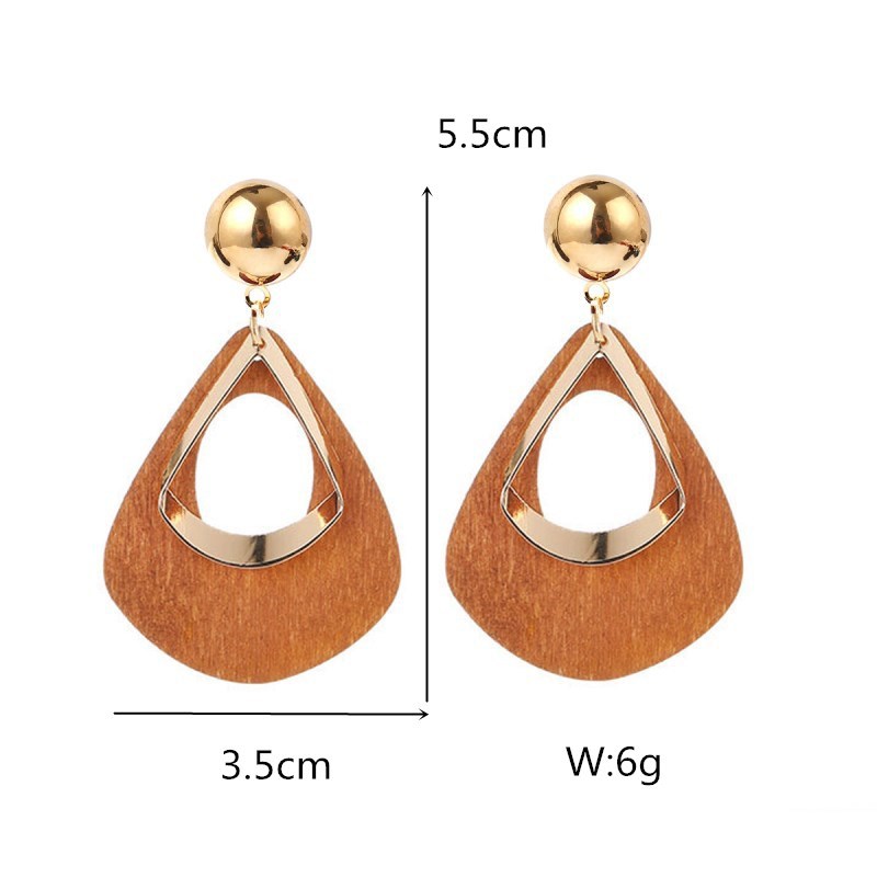 Boucles d'oreilles Vintage en forme de goutte d'eau en bois pour femmes, longues et creuses en métal, style bohème, bijoux de fête,