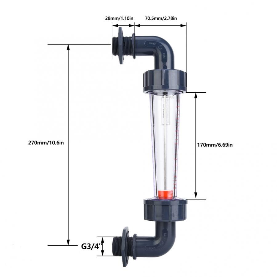 LZS-25W ABS Plastic Tube Type Liquid Flowmeter Waterflow Meter with Elbow Head 300-3000LPH Male Thread ZG3/4-NPT3/4