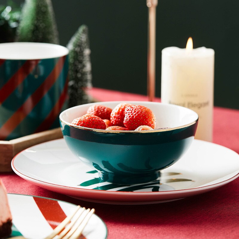 Juego de platos y cuencos de cerámica para Navidad, taza de café, cocina, fruta, ensalada, sushi, plato de postre, juego de vajilla, bandejas decorativas