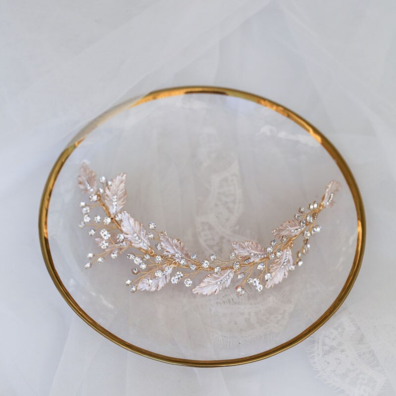 SLBRIDAL Handmade Vinatge Gold Crystal Rhinestones Branch Leaf Wedding Hair accessories Hair Vine Bridal Headband Women Jewelry