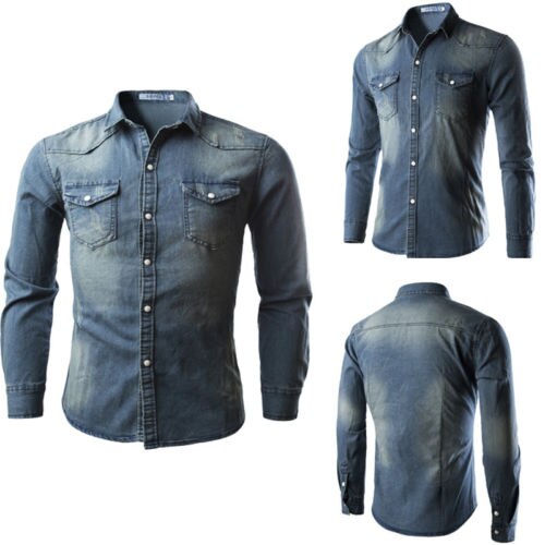 hombres Casual Jeans camisa de manga larga primavera otoño camisa calle Top tendencia