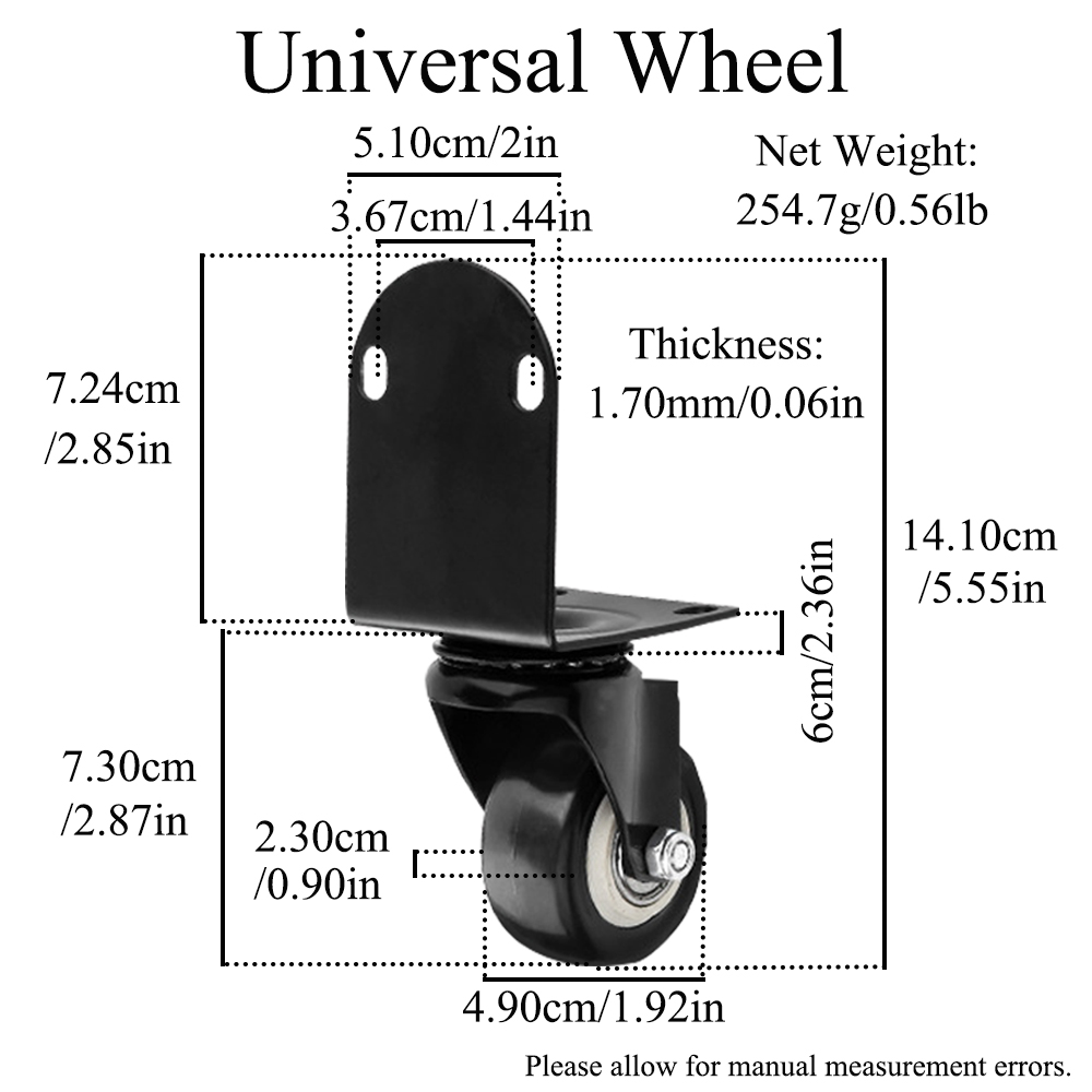 L-Shaped Bracket Caster Rolling Wheel 2'' Furniture Swivel Caster Wheel for Trolley Kitchen Cabinet Directional/Universal Pulley