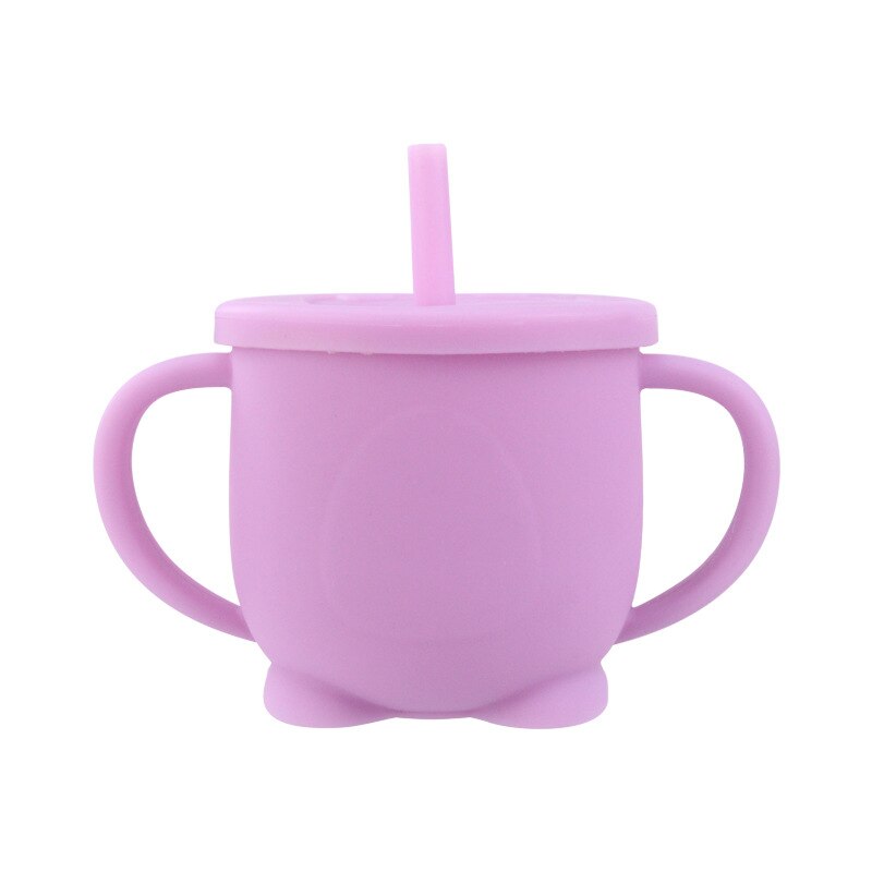 Baby fodring kopper baby læring baby drikkevarer silikone sippy kopper til småbørn og børn med silikone sippy kop låg solid: Violet