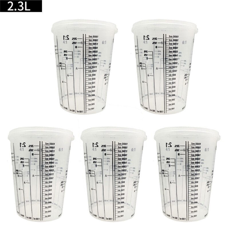 5Pcs Wegwerp Afgestudeerd Clear Plastic Verf Mengen Cups Gekalibreerd Mengverhoudingen Measuing Cups Voor Verf Hars Gereedschap: 2.3L