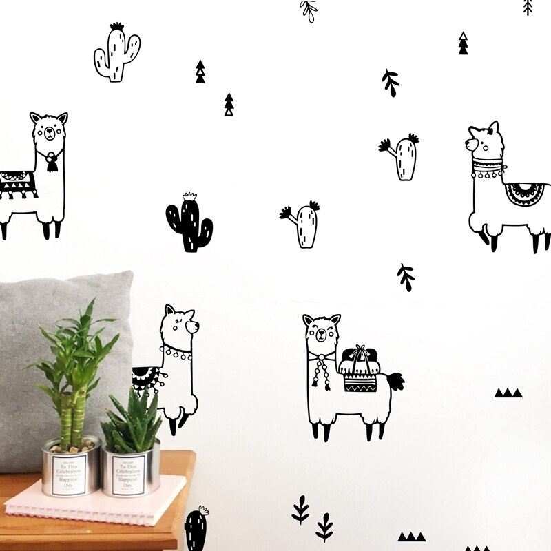 Schattige alpaca en cactus muurstickers kinderkamer decoratie diy mooie lama cactus vinyl kunststicker thuis babykamer muurschildering decoratie