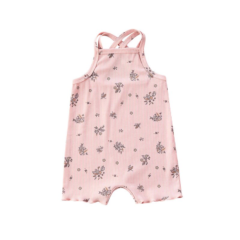 Atmungsaktive Kleinkind ärmellos Spielanzug Sommer Süße Stil Baby Jungen Mädchen Blumen- Werk Druck Kreuz Nacken Riemen Strumpf Gesamt: B / 6m