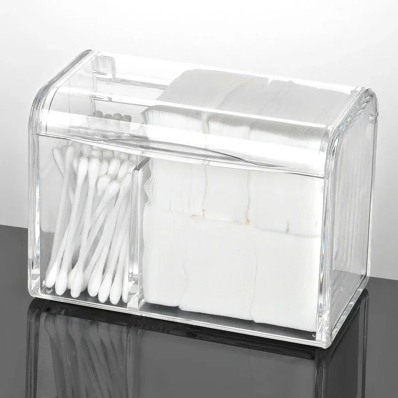 Contenitori per la conservazione di tamponi cosmetici in plastica per organizzatore di tamponi di cotone antipolvere con coperchio supporto per trucco trasparente impermeabile