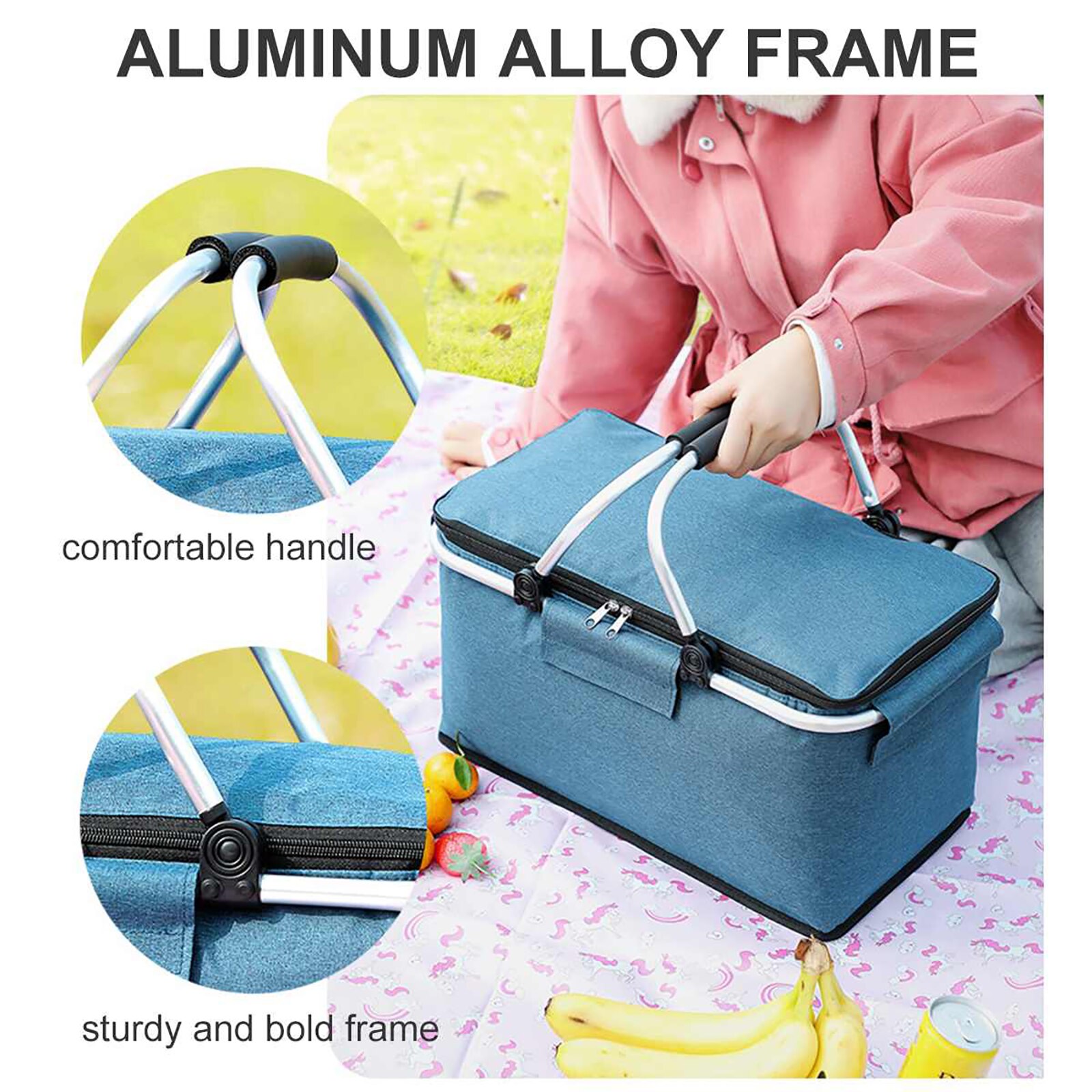 Folding Picnic Camping Lunch Bags Insulated Cooler Bag Cool Hamper Storage Basket Bag Box Outdoor Portable Picnic Basket
