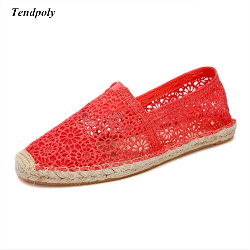 Zomer selling nationale wind gras kant hollow visser platte schoenen maat (35-40) een pedaal lui casual damesschoenen