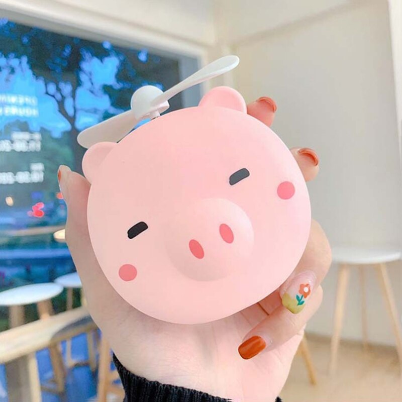 Vibrating Sound With The Pink Pig Beauty Mirror Portable Small Fan USB Charging Mini Handheld LED Fill Light Makeup Mirror: Default Title