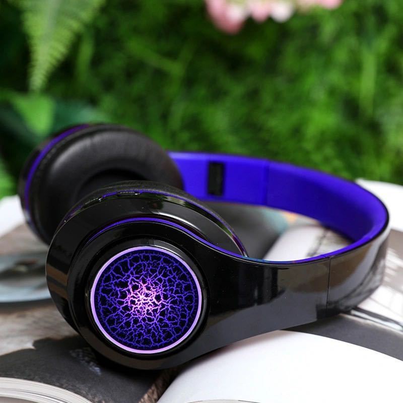 B39 Volcanic Pattern LED Light Wireless Bluetooth Headphone Sports Bass Headset Noise Canceling Volume Control Headphones: 04