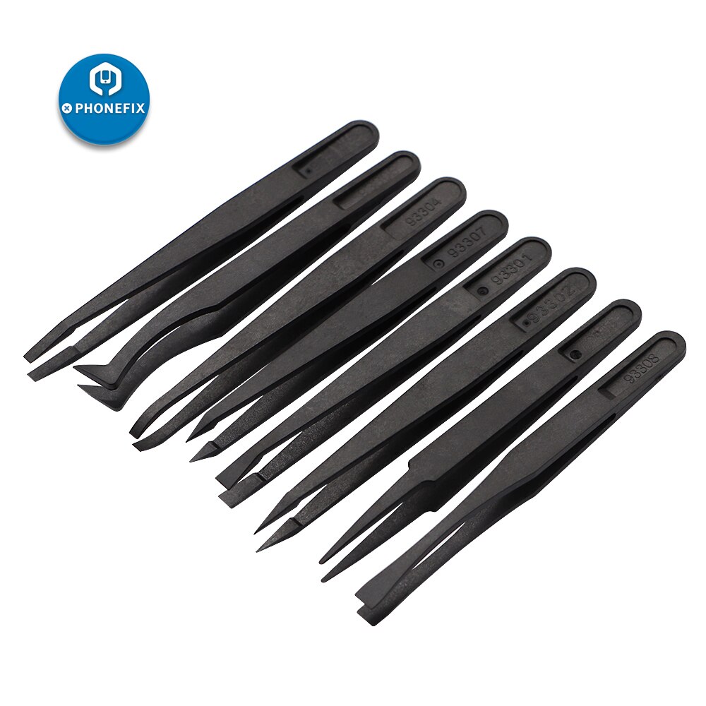 8 em 1 anti estática kit pinça eletrônica precisão curvada ponta reta pinças de plástico multifunções pcb reparação mão ferramentas conjunto