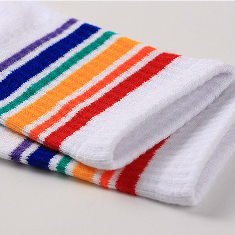 Mädchen Knie Hohe Socken für Kinder Kinder Schwarz Weiß Bunte Streifen Regenbogen Junge Mädchen Elastische Lange Schule Socken 6-15 jahre