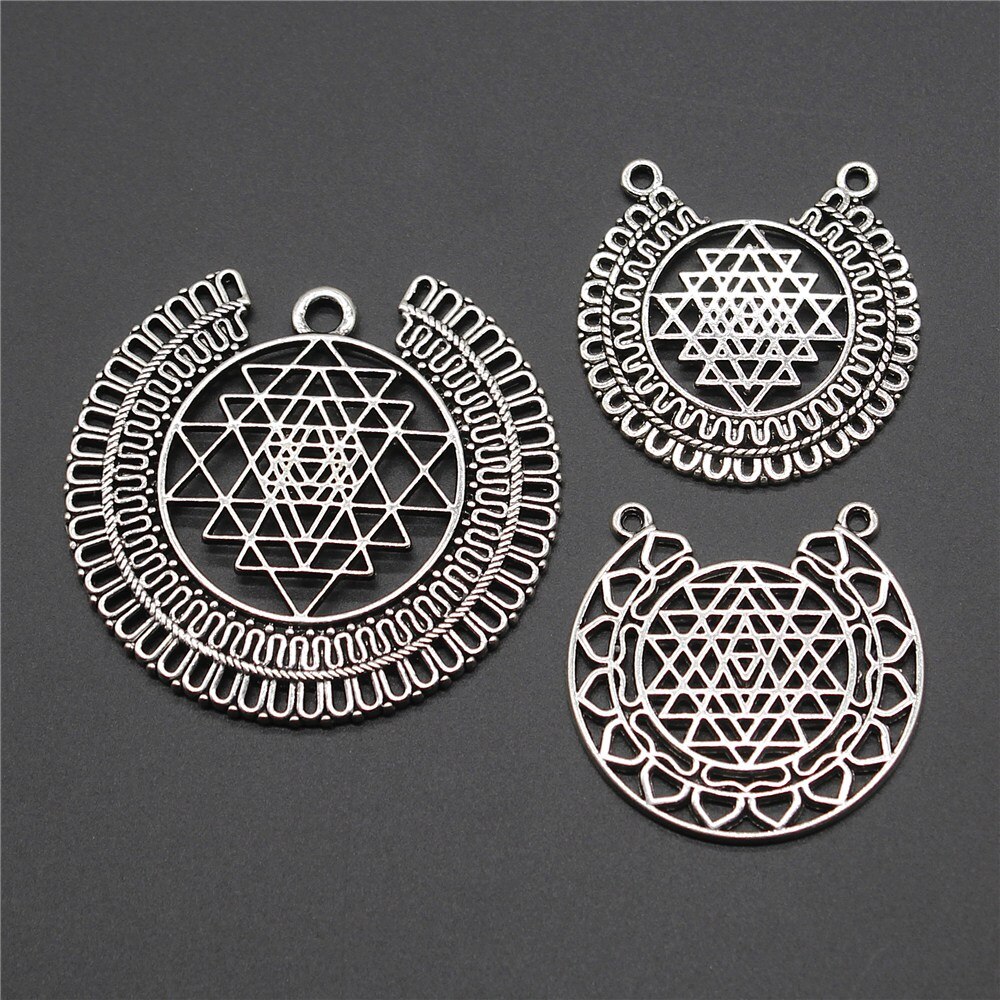 3Pcs Sri Yantra Charm Vintage Antiek Zilver Kleur Sri Yantra Hanger Charm Sieraden Sri Yantra Patroon Charm Sieraden Accessoires