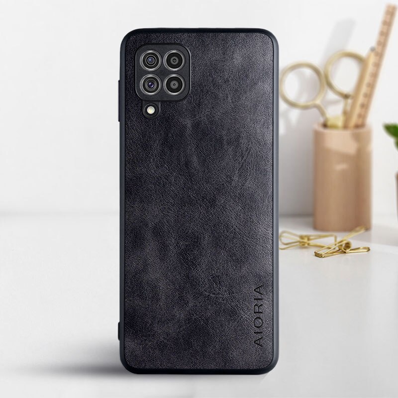 Handyhülle für samsung Galaxis  m32 4g , luxuriöse Jahrgang-lederhülle für samsung Galaxis  m32 4g, Fall funda capa: Schwarz