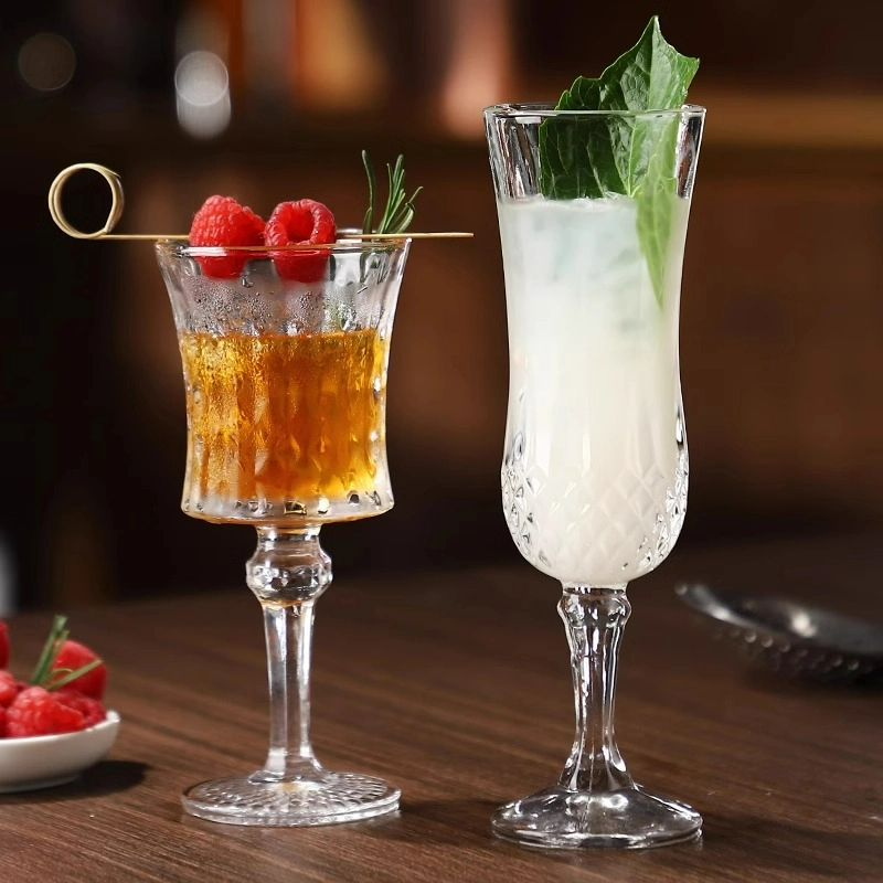 French Style Embossed Champagne Glass Cup Cocktail Glasses Cups Goblet Wine Glass Diamond Liqueur Glasses Drinkware