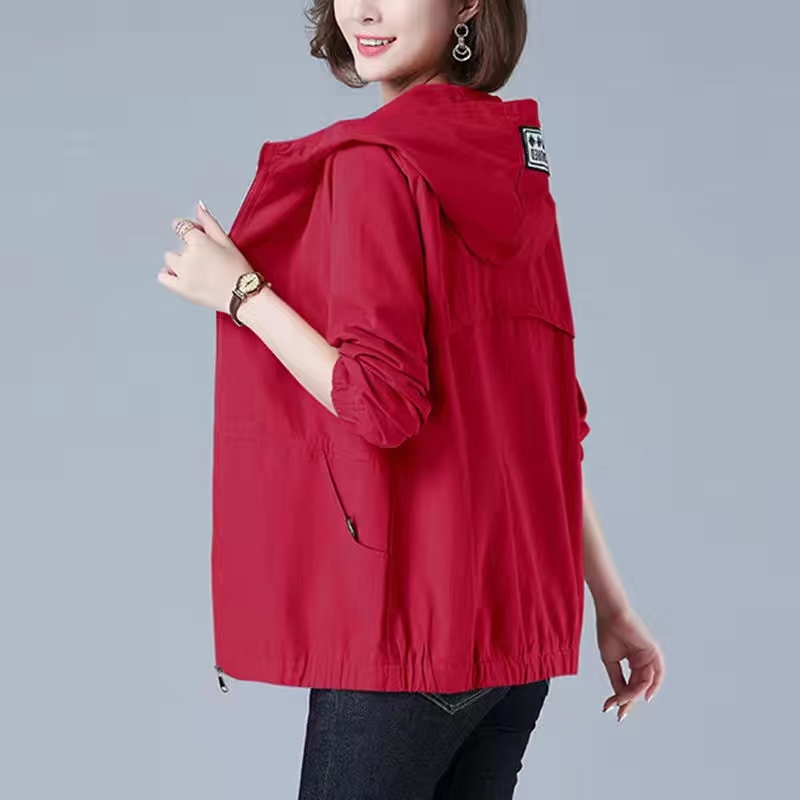 Women’s Jacket Autumn Long Sleeve Casual Windbreaker Famale Hooded Pocket Zipper Bomber Jacket Loose Outerwear 6XL: L / Brown