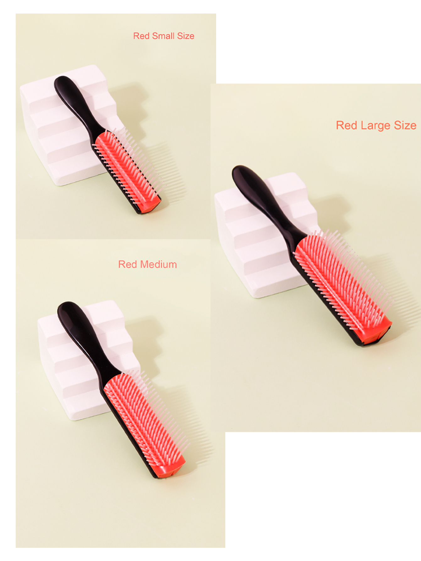 1 cepillo de pelo rizado para masaje de eliminación de arrugas de 9 filas, cepillo de pelo húmedo de plástico con peine desmontable de 9 filas