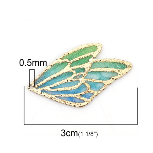 DoreenBeads-colgantes de tela de ala de mariposa, accesorio Multicolor, Morado, azul y verde, 30mm(1 1/8 ") x 18mm( 6/8"), 5 unidades: 5