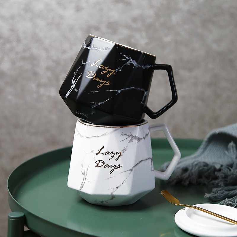 Marble Glazes Ceramic Mug Porcelain Rhombus Shaped Drinking Tea Mugs Breakfast Office Water Coffee Cups for Men Women