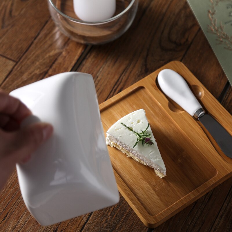 Beurrier en céramique, boîte à fromage, beurrier avec jeu de couteaux à beurre, produit Dessert gâteau de couleur Pure avec couvercle