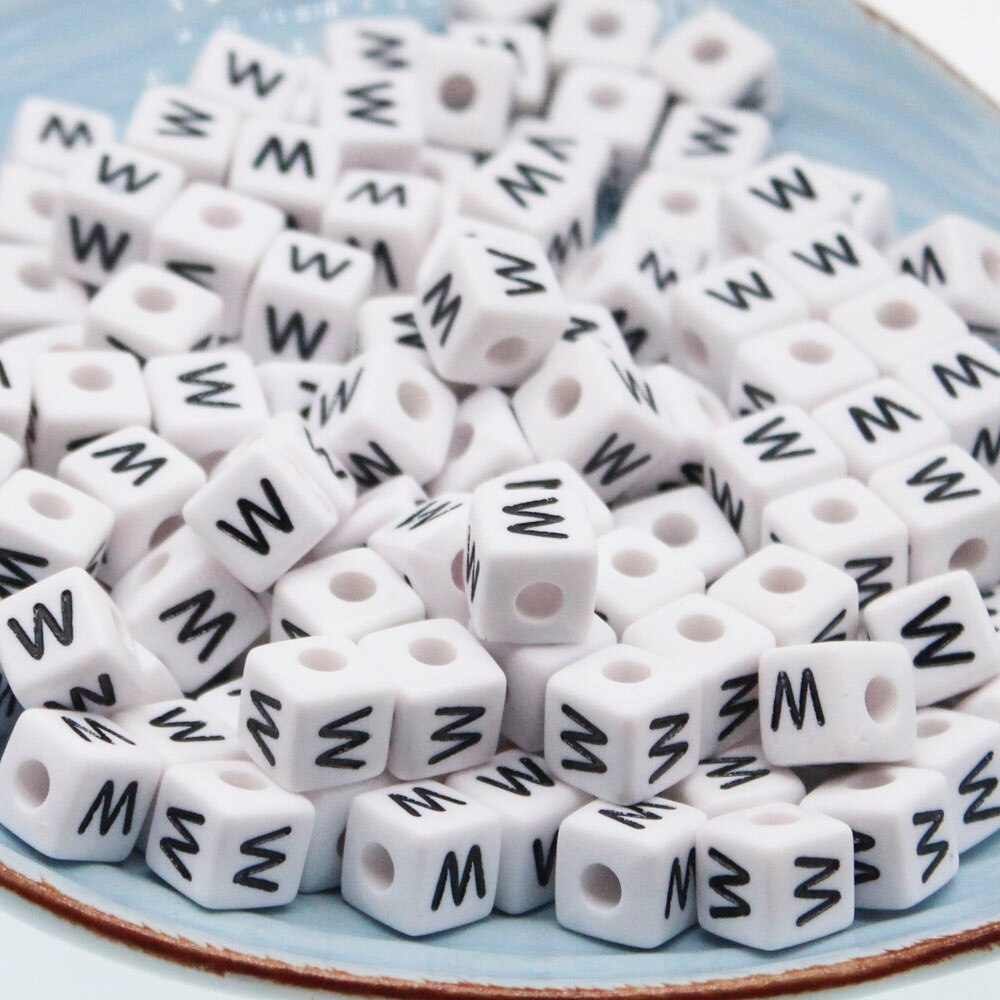 CHONGAI 550 Uds cubo acrílico cuentas con letras un solo alfabeto A-Z pulsera cuadrada blanca fabricación de joyas cuentas 10*10mm