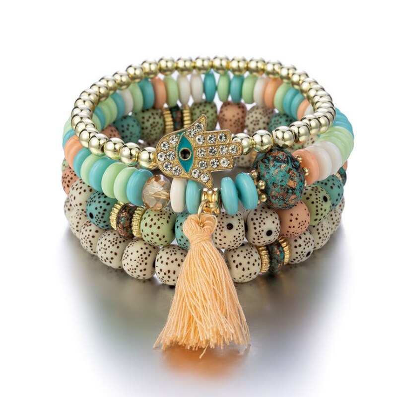 Hight Quailty Retro Multilayer Evil Eye Zircon Beaded Men and Women Tassel Amulet Bracelet Jewelry: multicolor