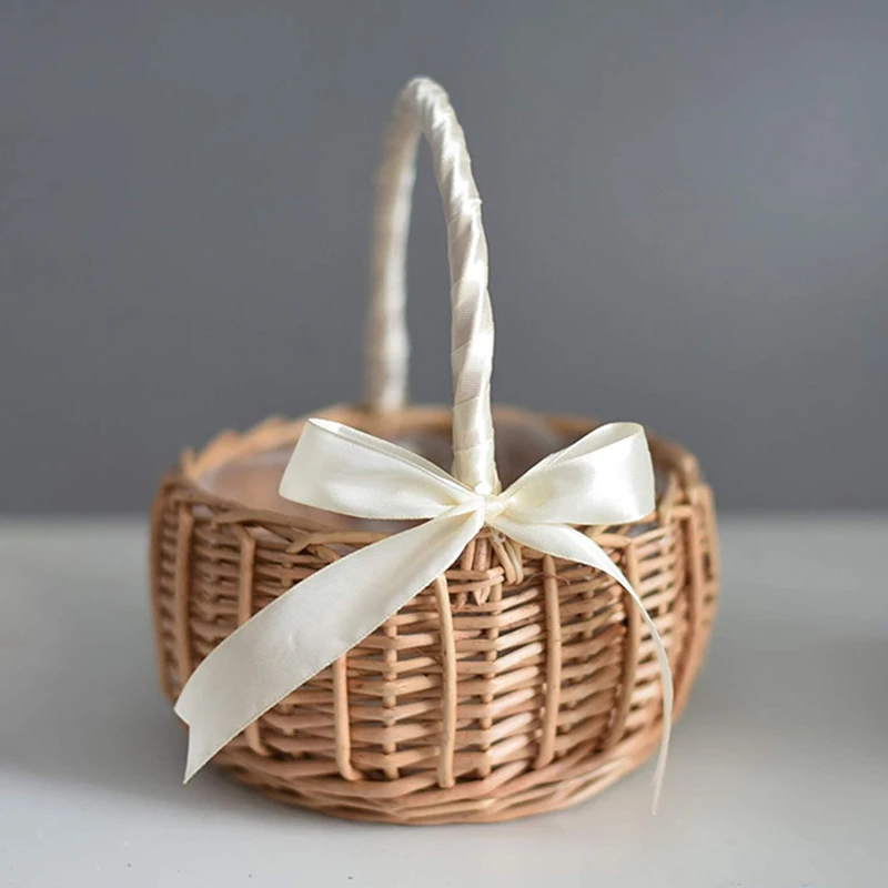 wwWoven Flower Basket Rattan Storage Basket Flower Girl Hand Basket Handmade Flower Basket For Home Wedding Decor: black