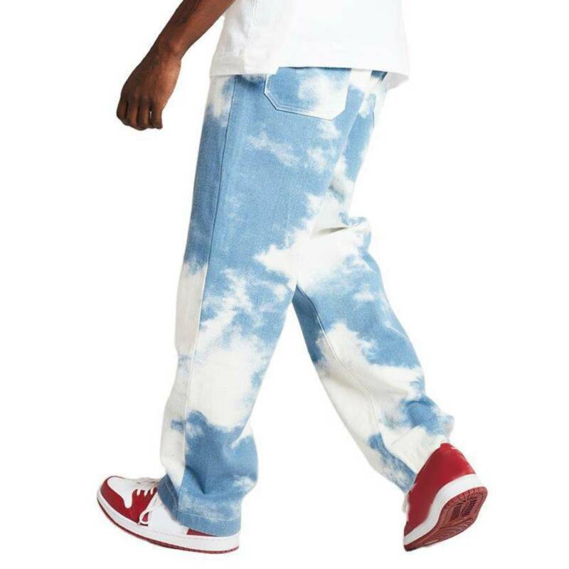 Colorido tie dye calças dos homens em linha reta perna jeans casual masculino calças soltas plus size denim calças hip hop