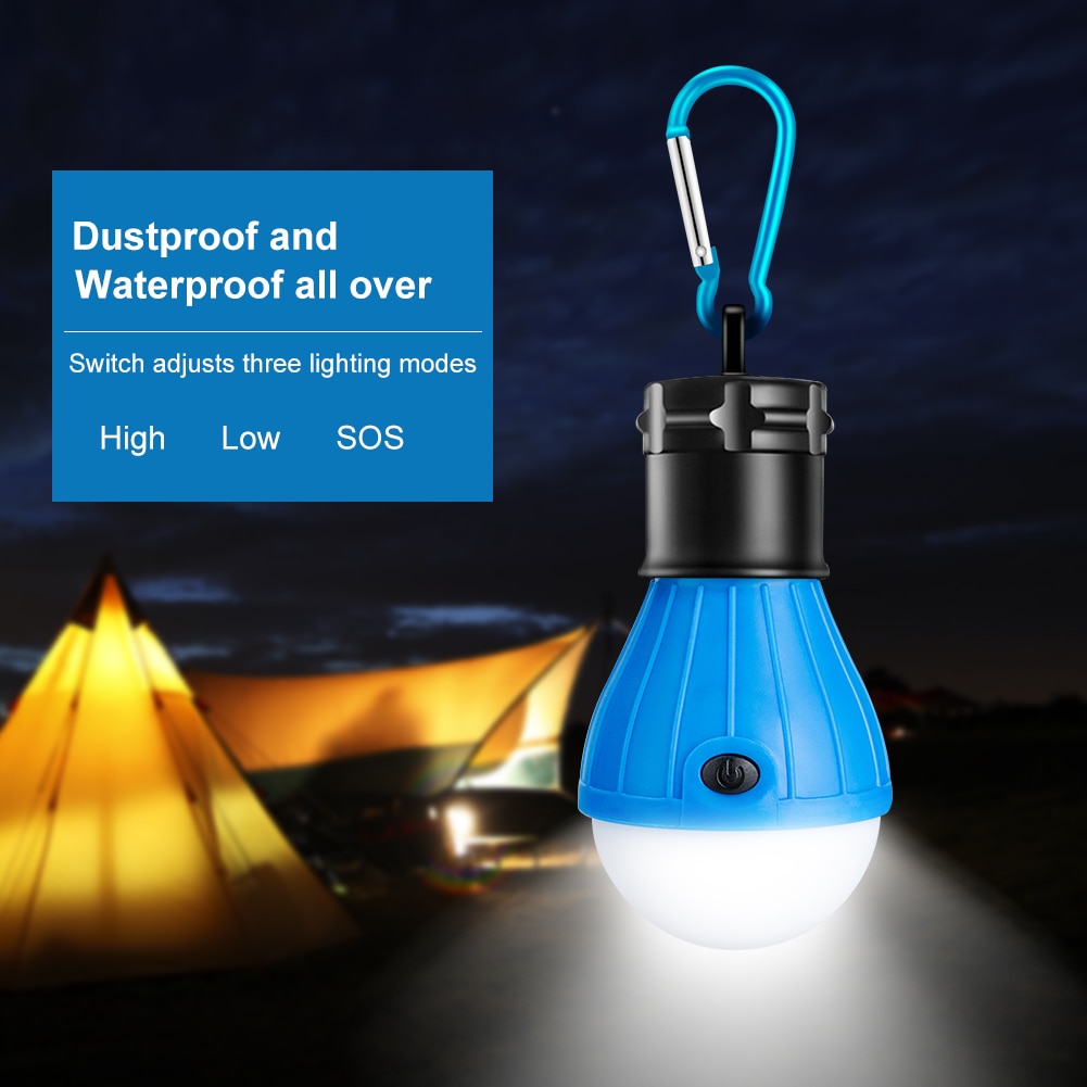 Lámpara LED colgante para tienda de campaña pilas AAA, bombilla con mosquetón de emergencia para exteriores, lámpara de ahorro energético para senderismo