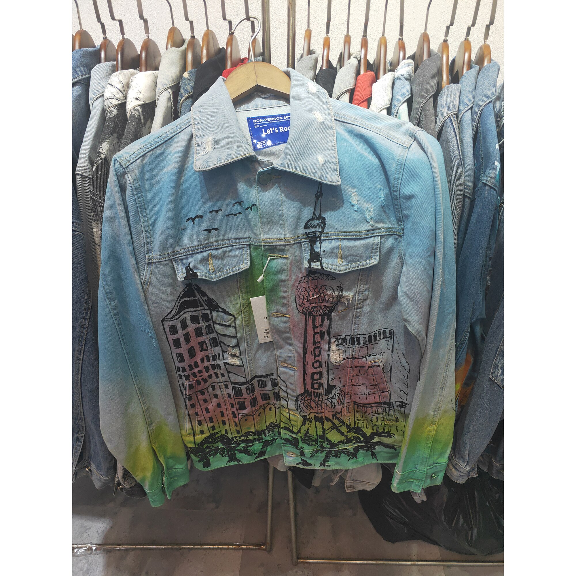 Hip Hop Printed Denim Jackets Mens Streetwear Ripped Denim Jacket for Men Fashionable Men&#39;s Clothing Jackets and Coats