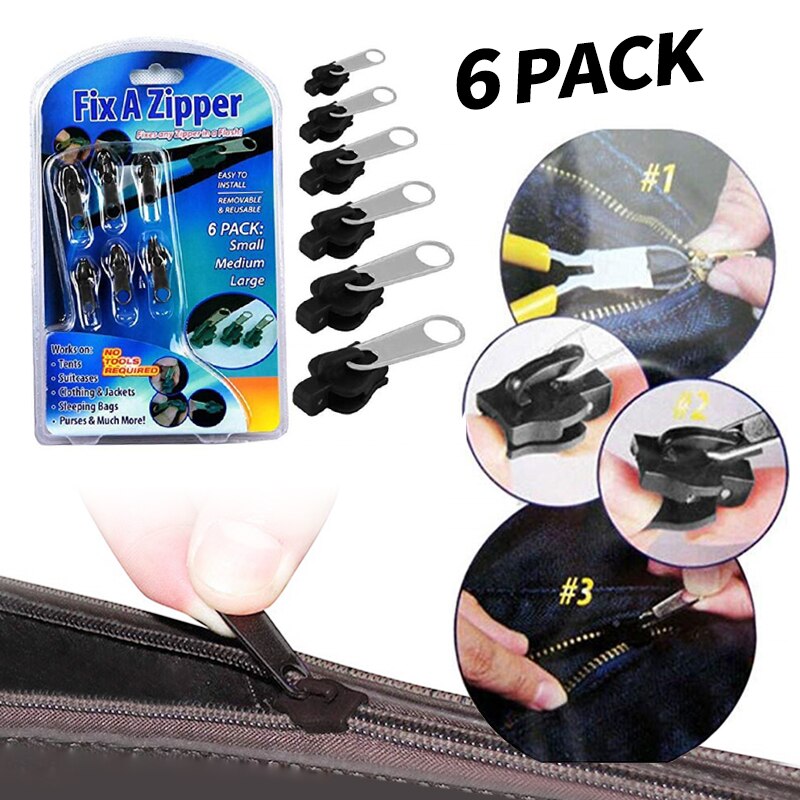 6Pcs/Set DIY Tools Universal Instant Fix Zipper Repair Kit Replacement Zip Slider Teeth Zippers For Sewing Clothes