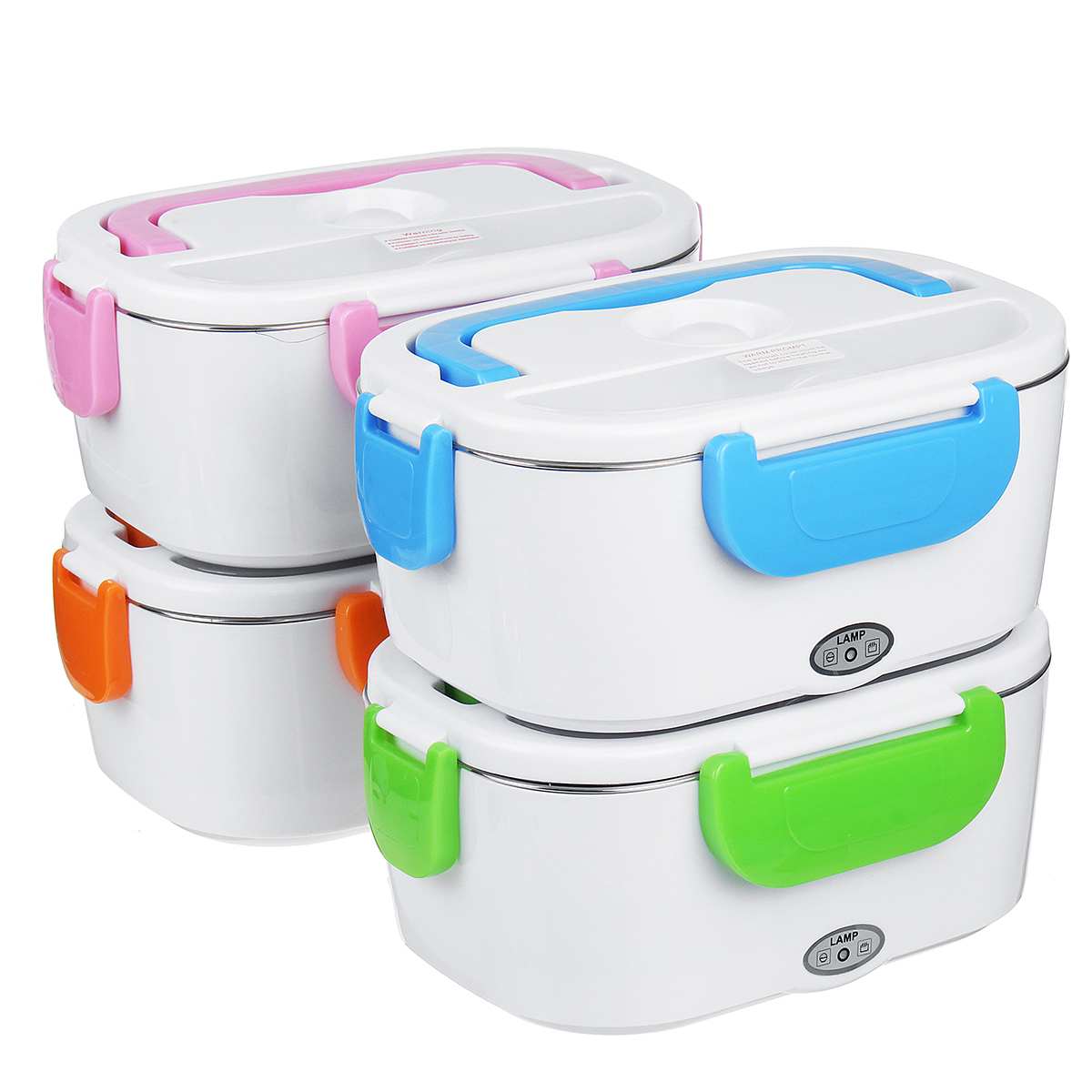12V 110V 220V Electric Heated Lunch Box Food Warmer Container Thermostat Stainless Steel Rice Cooker Dinnerware Set For Car Home