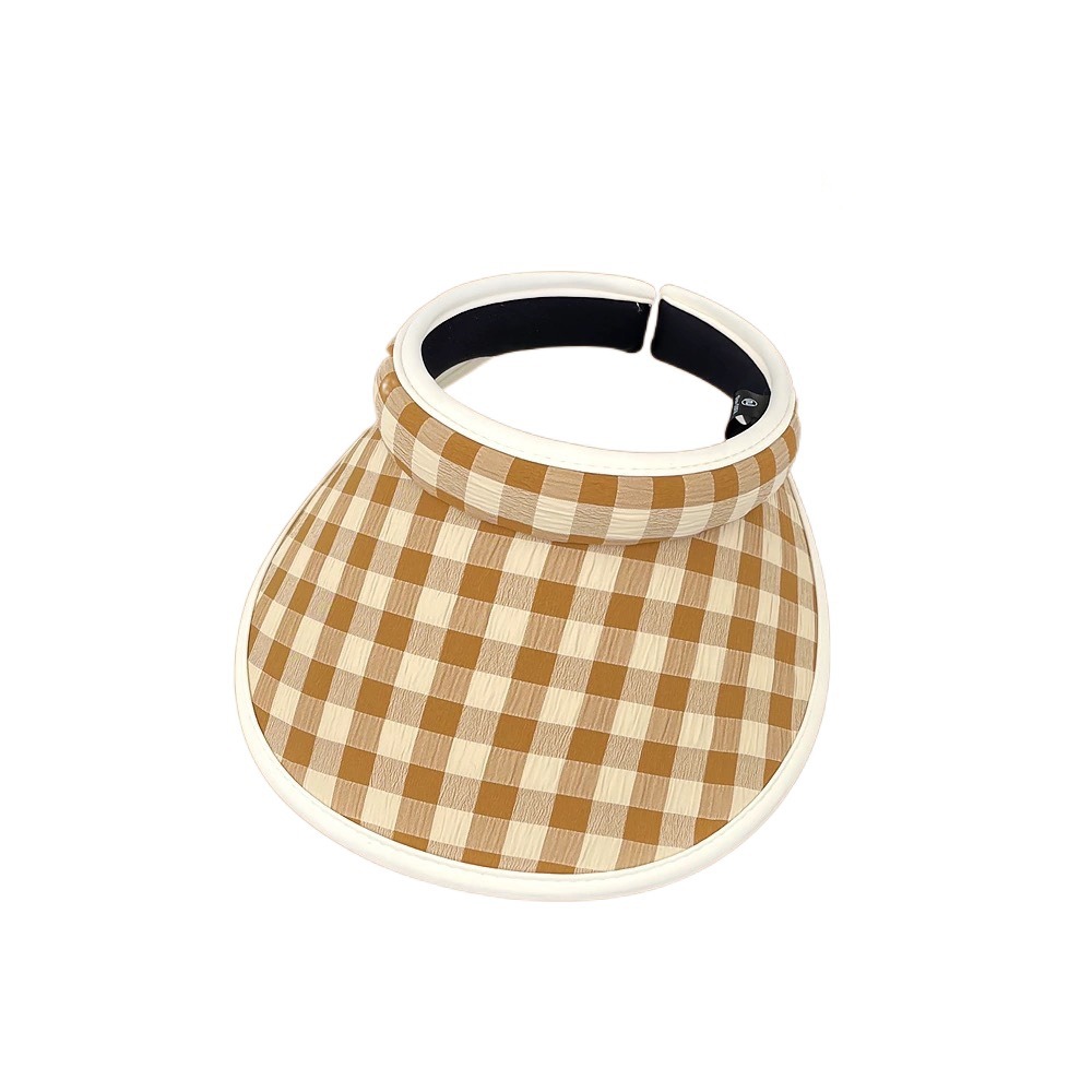 Plaid Print Large Brim Sun Hat Hair Hoop Style Pastoral Style Summer Empty Top Cap Breathable Anti-UV Sun Protection Hats Girl: Red