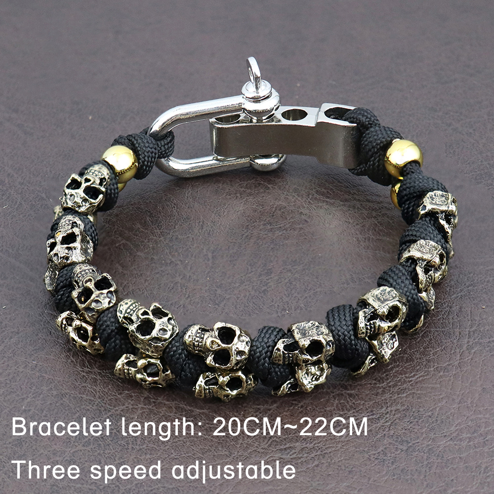 Pulsera tejida con calavera Vintage para hombre, brazaletes hechos a mano, brazaletes de Paracord de supervivencia al aire libre, pulseras ajustables Punk Hip Hop, joyería
