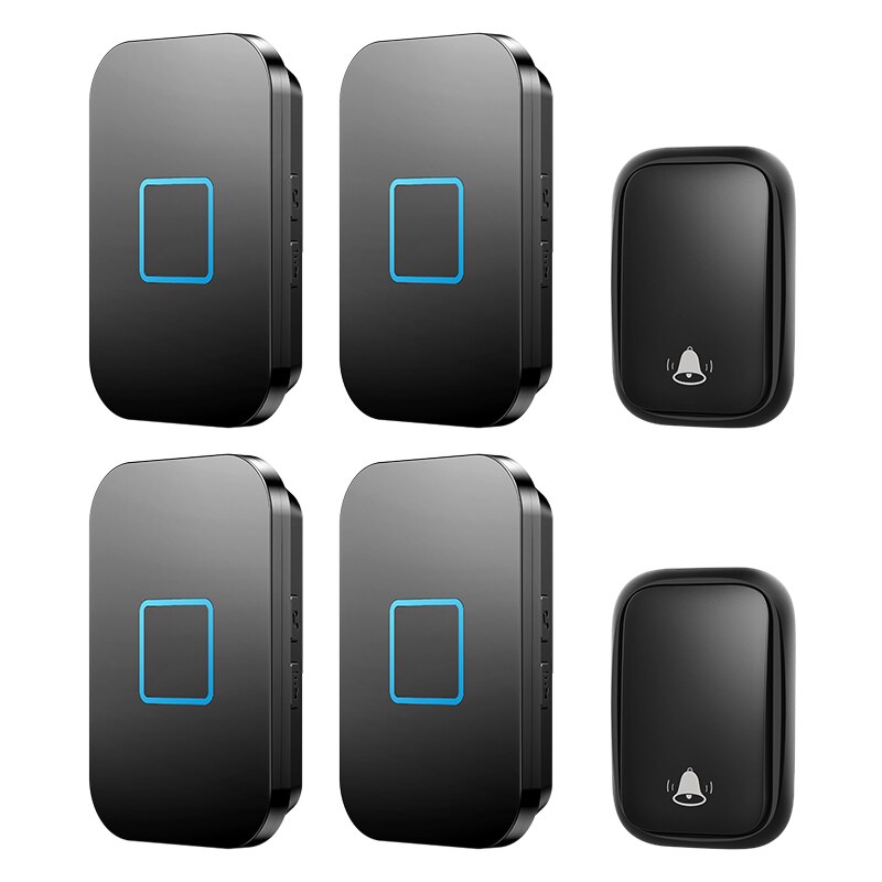 Self-powered Home Wireless Doorbell 150M Remote Waterproof No Battery Required 2 Button 4 Receiver US EU UK Plug Call Bell: black 2x4 / UK
