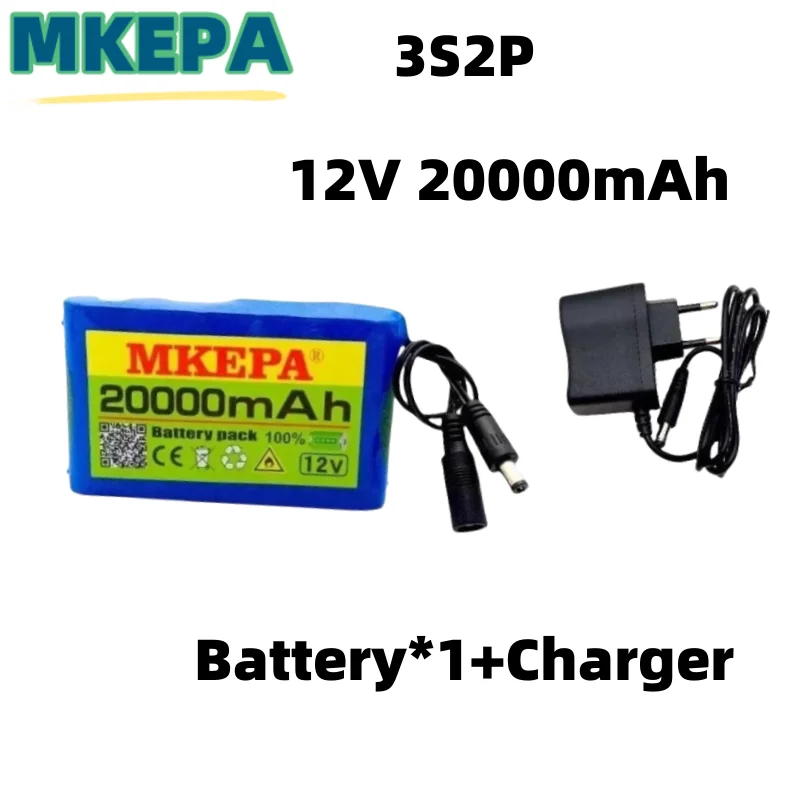 3S2P 12V 20000mAh battery 18650 Li-ion 20.0Ah Rechargeable batteries with BMS Lithium Battery packs Protection Board +Charger: WHITE